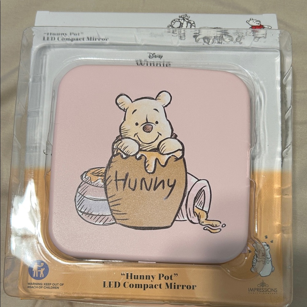 Disney Pink Winnie the Pooh 'Hunny Pot' Compact LED Mirror with magnified mirror
